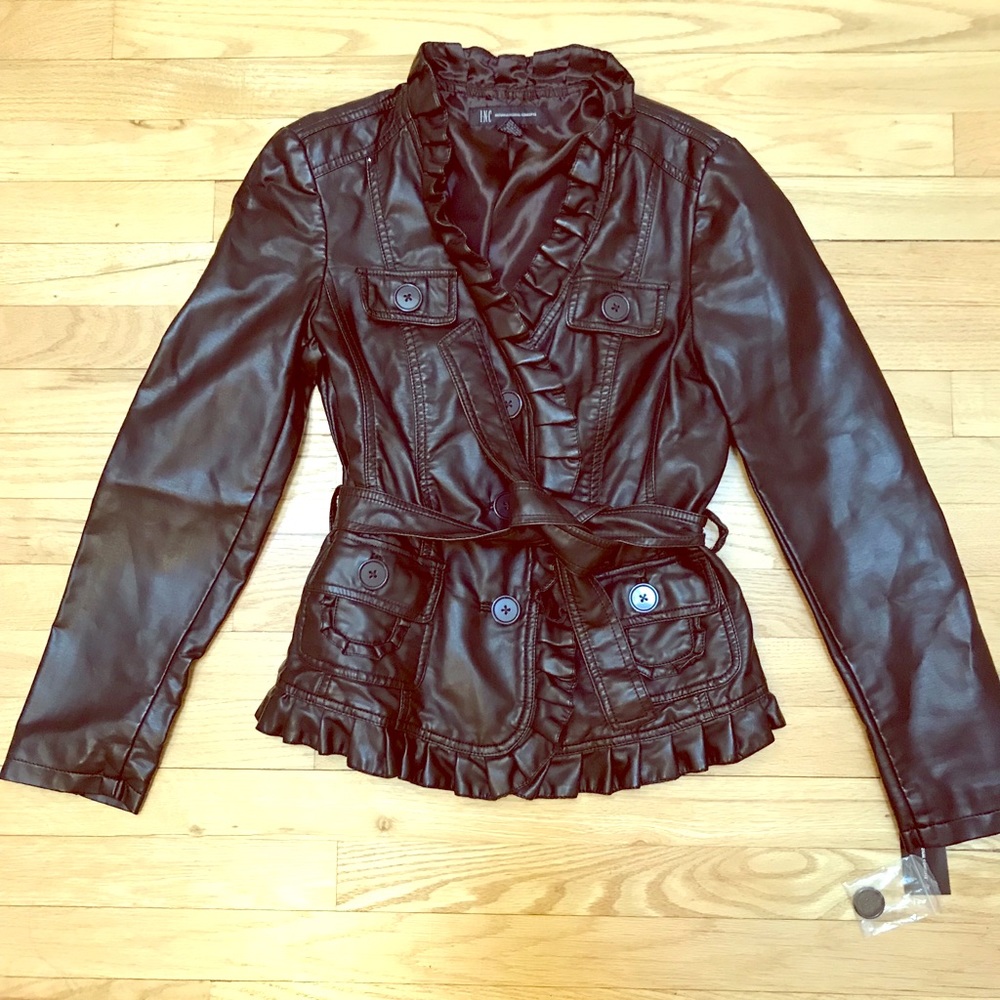 Faux Leather Waist Tie Jacket